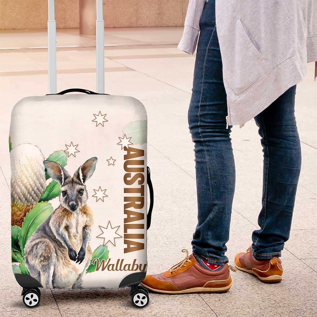 Australia Wallaby Luggage Cover Yellow Banksia Watercolor Style - Aussie Hoodie