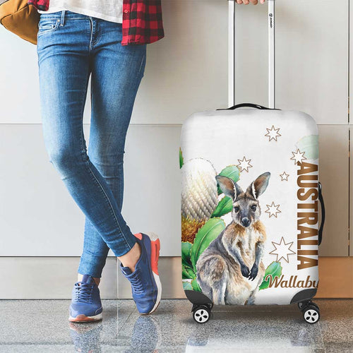 Australia Wallaby Luggage Cover Yellow Banksia Watercolor Style - Aussie Hoodie