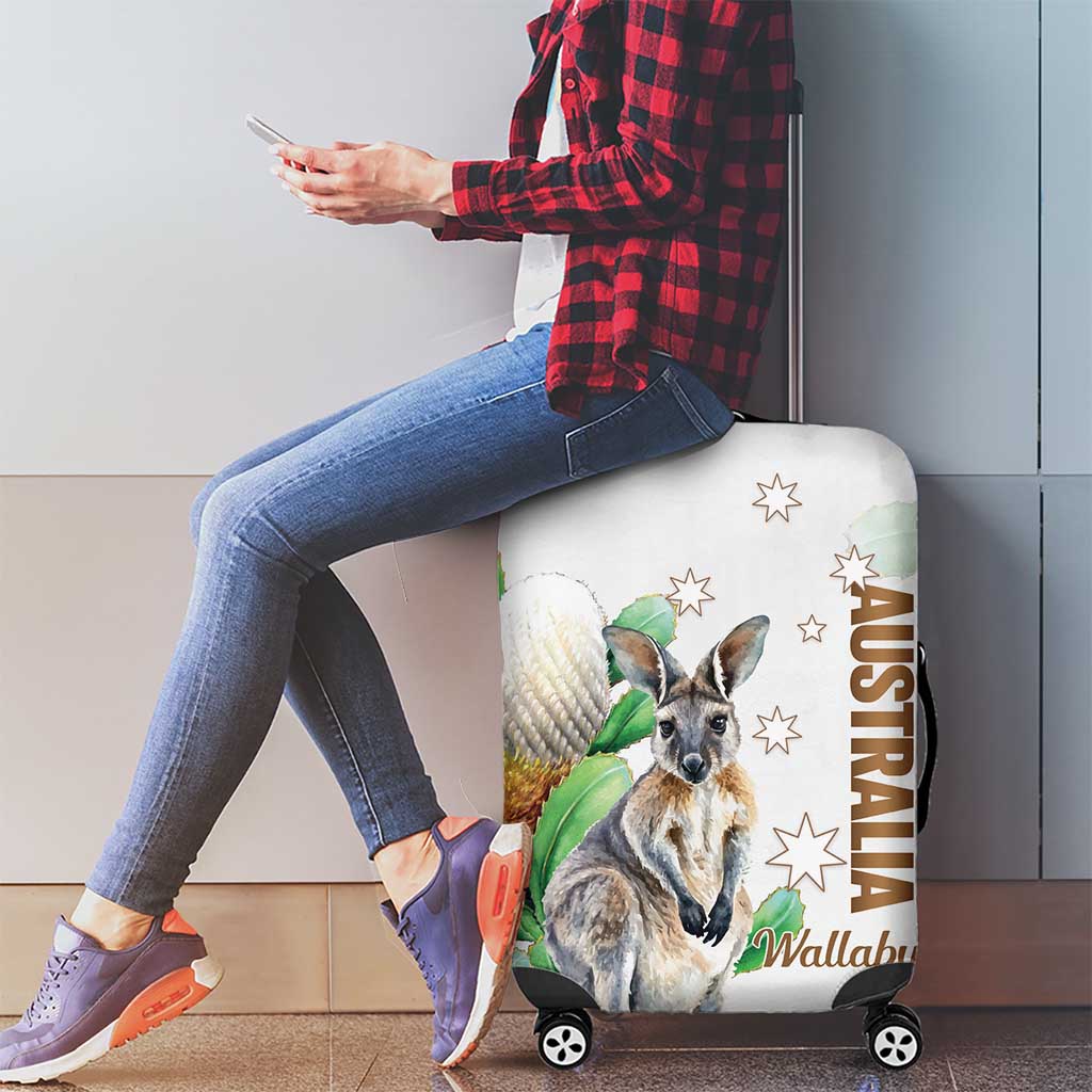 Australia Wallaby Luggage Cover Yellow Banksia Watercolor Style - Aussie Hoodie