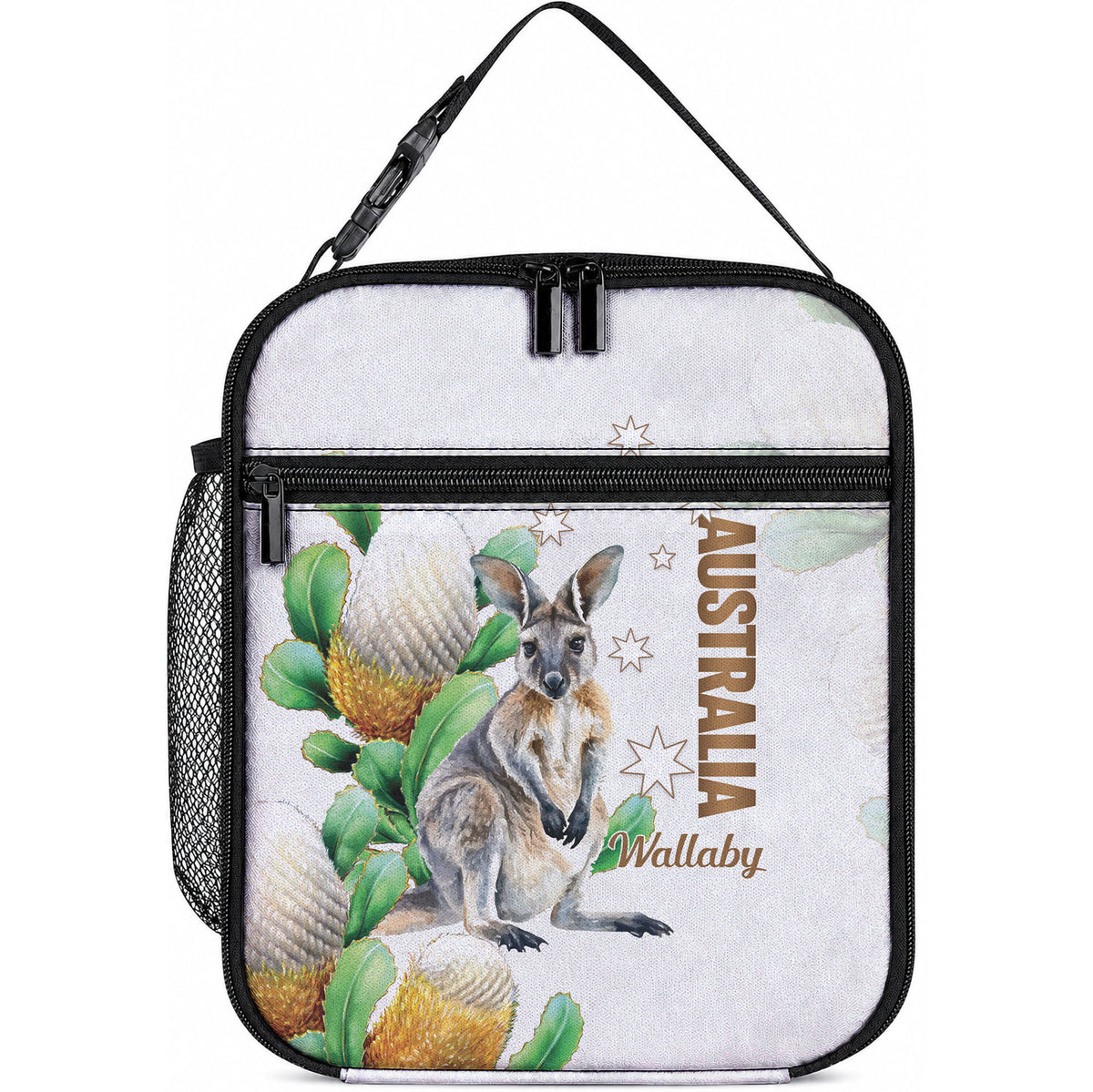 Australia Wallaby Lunch Bag Yellow Banksia Watercolor Style