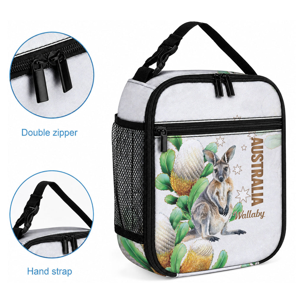 Australia Wallaby Lunch Bag Yellow Banksia Watercolor Style