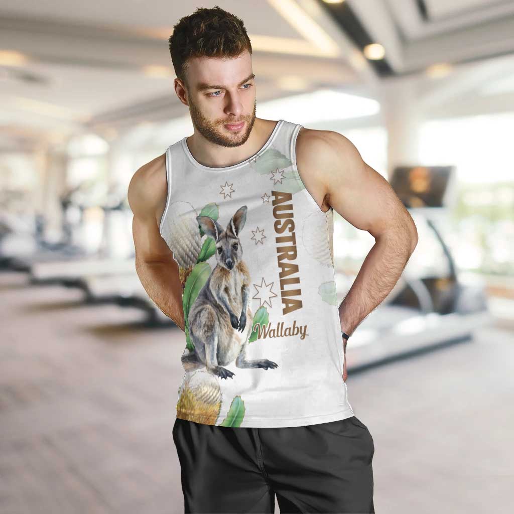 Australia Wallaby Men Tank Top Yellow Banksia Watercolor Style - Aussie Hoodie