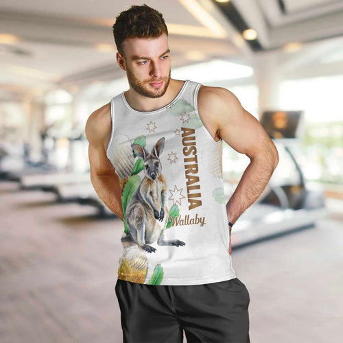 Australia Wallaby Men Tank Top Yellow Banksia Watercolor Style - Aussie Hoodie