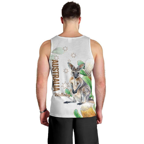 Australia Wallaby Men Tank Top Yellow Banksia Watercolor Style - Aussie Hoodie
