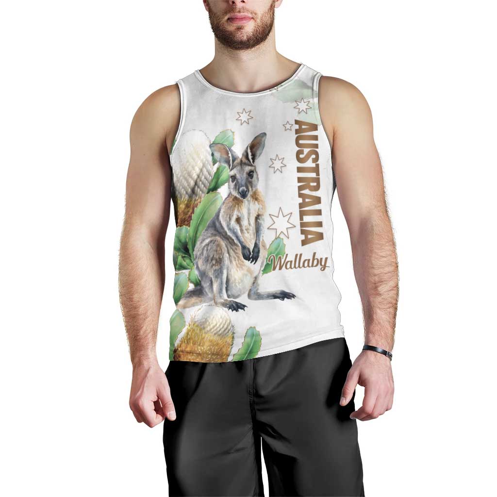 Australia Wallaby Men Tank Top Yellow Banksia Watercolor Style - Aussie Hoodie