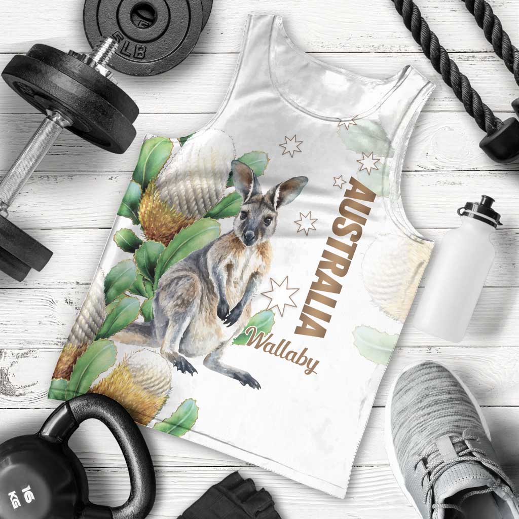 Australia Wallaby Men Tank Top Yellow Banksia Watercolor Style - Aussie Hoodie