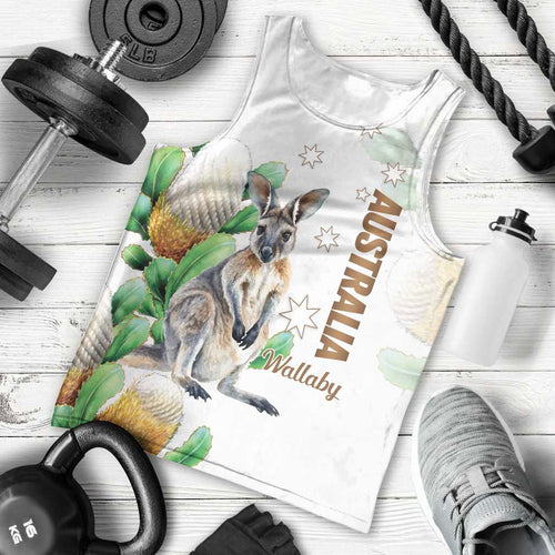 Australia Wallaby Men Tank Top Yellow Banksia Watercolor Style - Aussie Hoodie