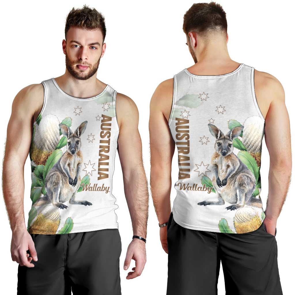 Australia Wallaby Men Tank Top Yellow Banksia Watercolor Style - Aussie Hoodie