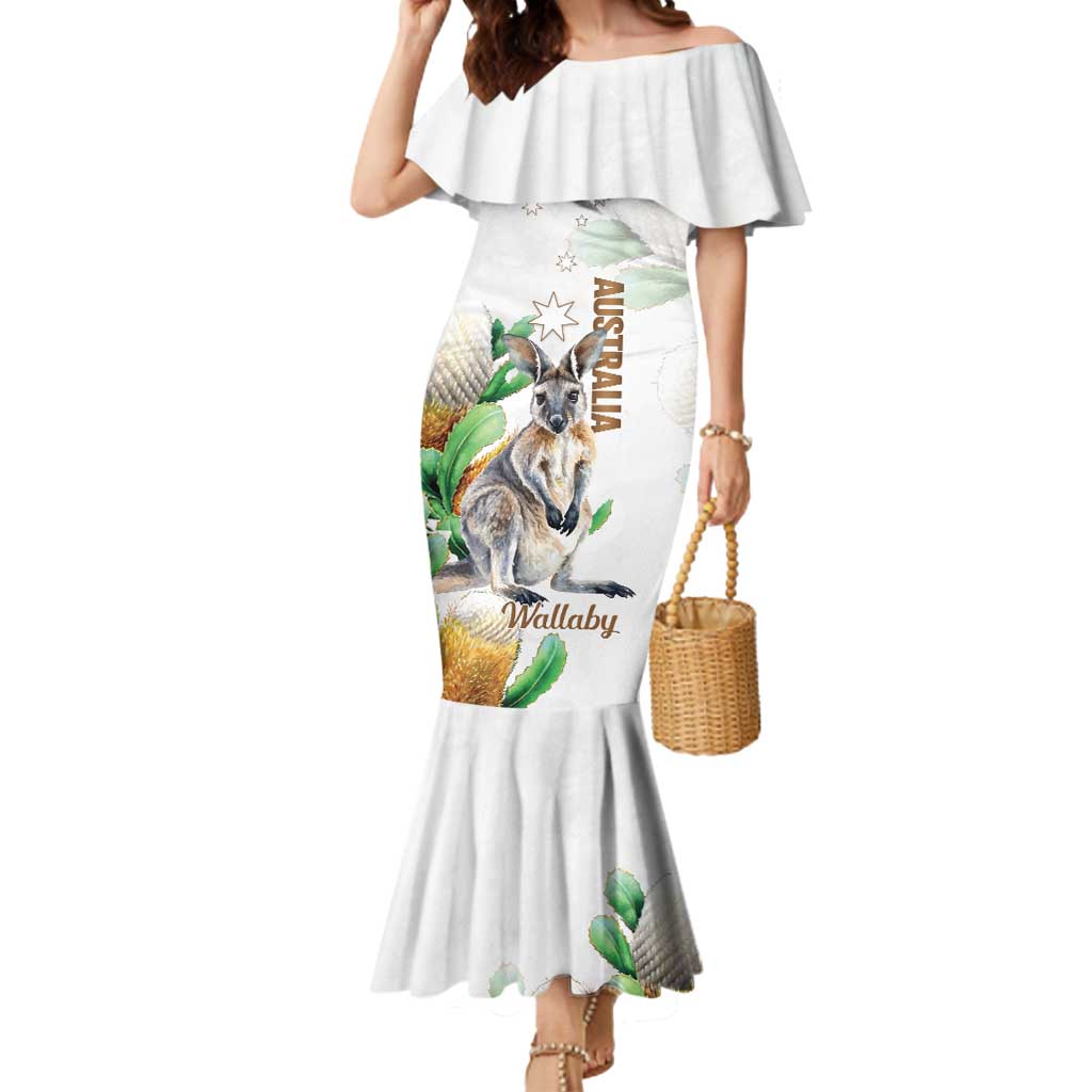 Australia Wallaby Mermaid Dress Yellow Banksia Watercolor Style - Aussie Hoodie