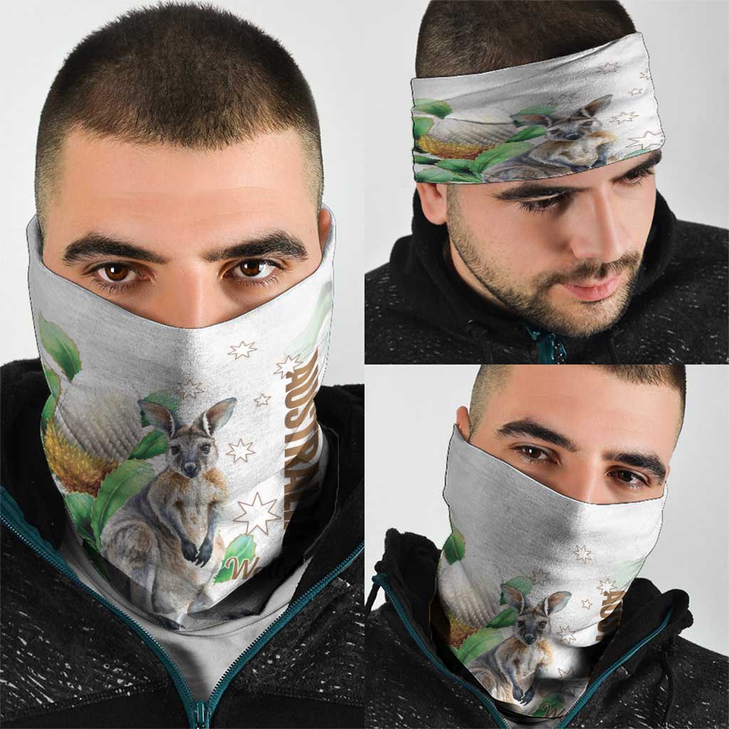 Australia Wallaby Neck Gaiter Yellow Banksia Watercolor Style - Aussie Hoodie