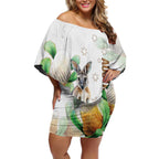 Australia Wallaby Off Shoulder Short Dress Yellow Banksia Watercolor Style - Aussie Hoodie