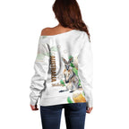 Australia Wallaby Off Shoulder Sweater Yellow Banksia Watercolor Style - Aussie Hoodie