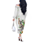 Australia Wallaby Off The Shoulder Long Sleeve Dress Yellow Banksia Watercolor Style - Aussie Hoodie