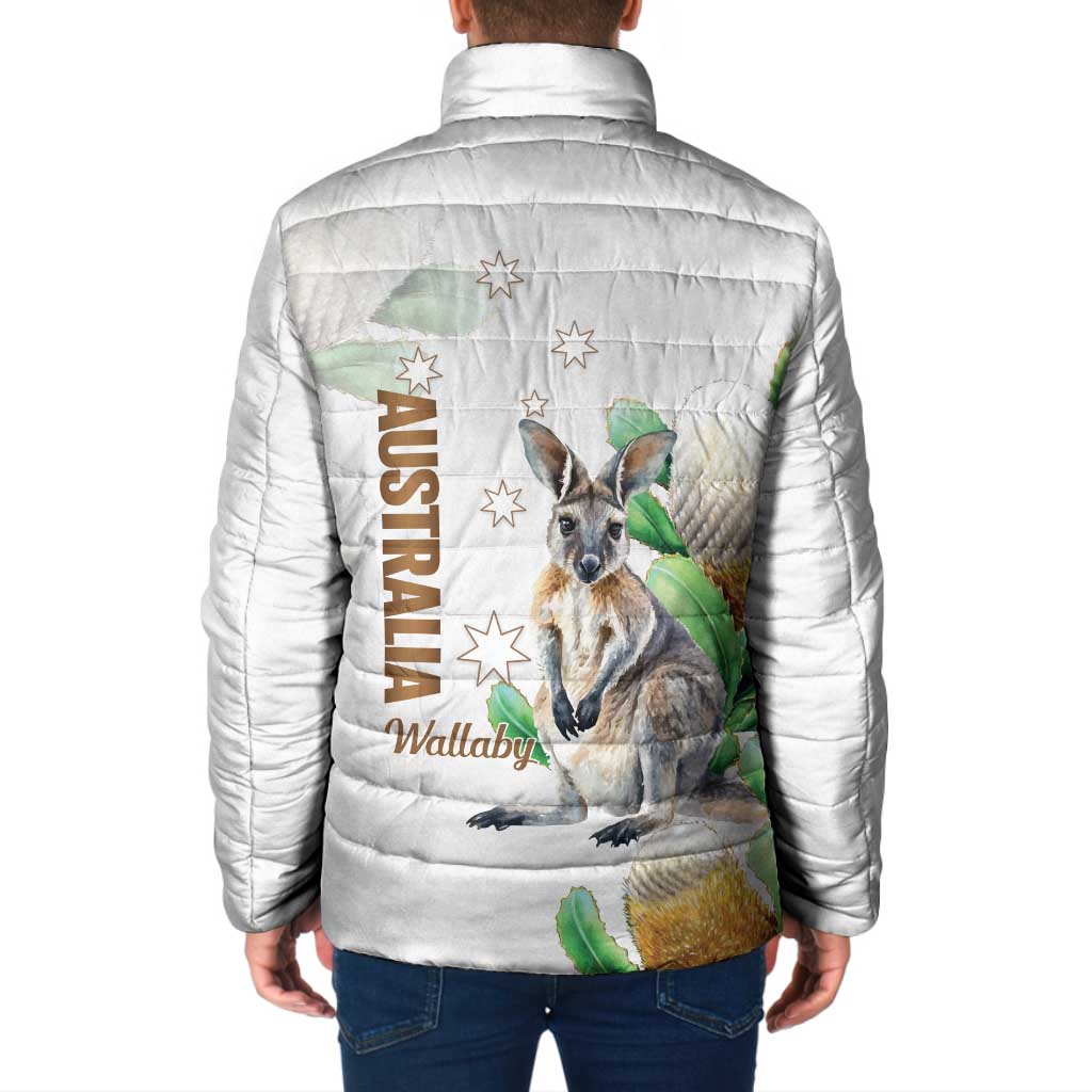 Australia Wallaby Padded Jacket Yellow Banksia Watercolor Style - Aussie Hoodie