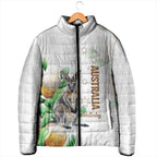 Australia Wallaby Padded Jacket Yellow Banksia Watercolor Style - Aussie Hoodie