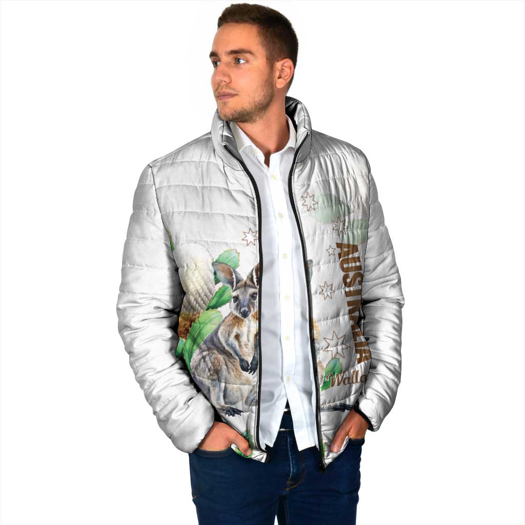 Australia Wallaby Padded Jacket Yellow Banksia Watercolor Style - Aussie Hoodie