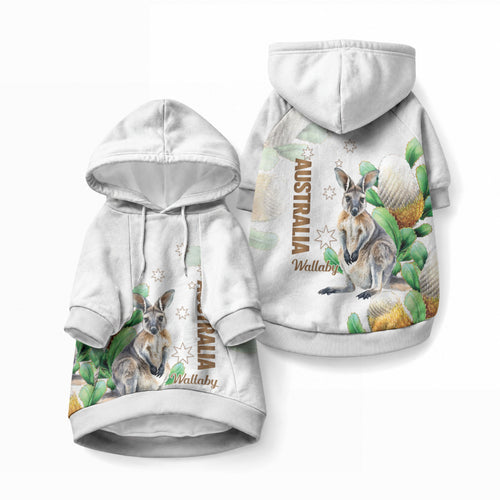Australia Wallaby Pet Hoodie Yellow Banksia Watercolor Style