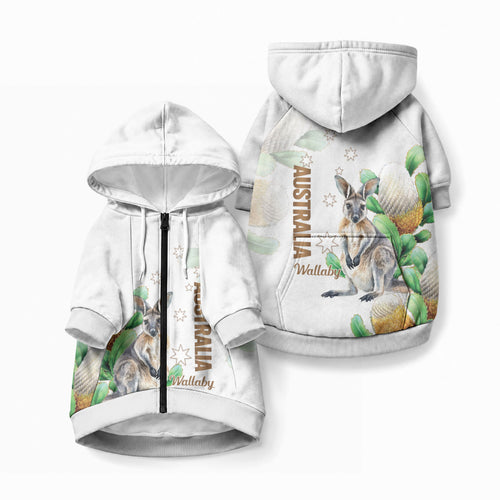 Australia Wallaby Pet Hoodie Yellow Banksia Watercolor Style