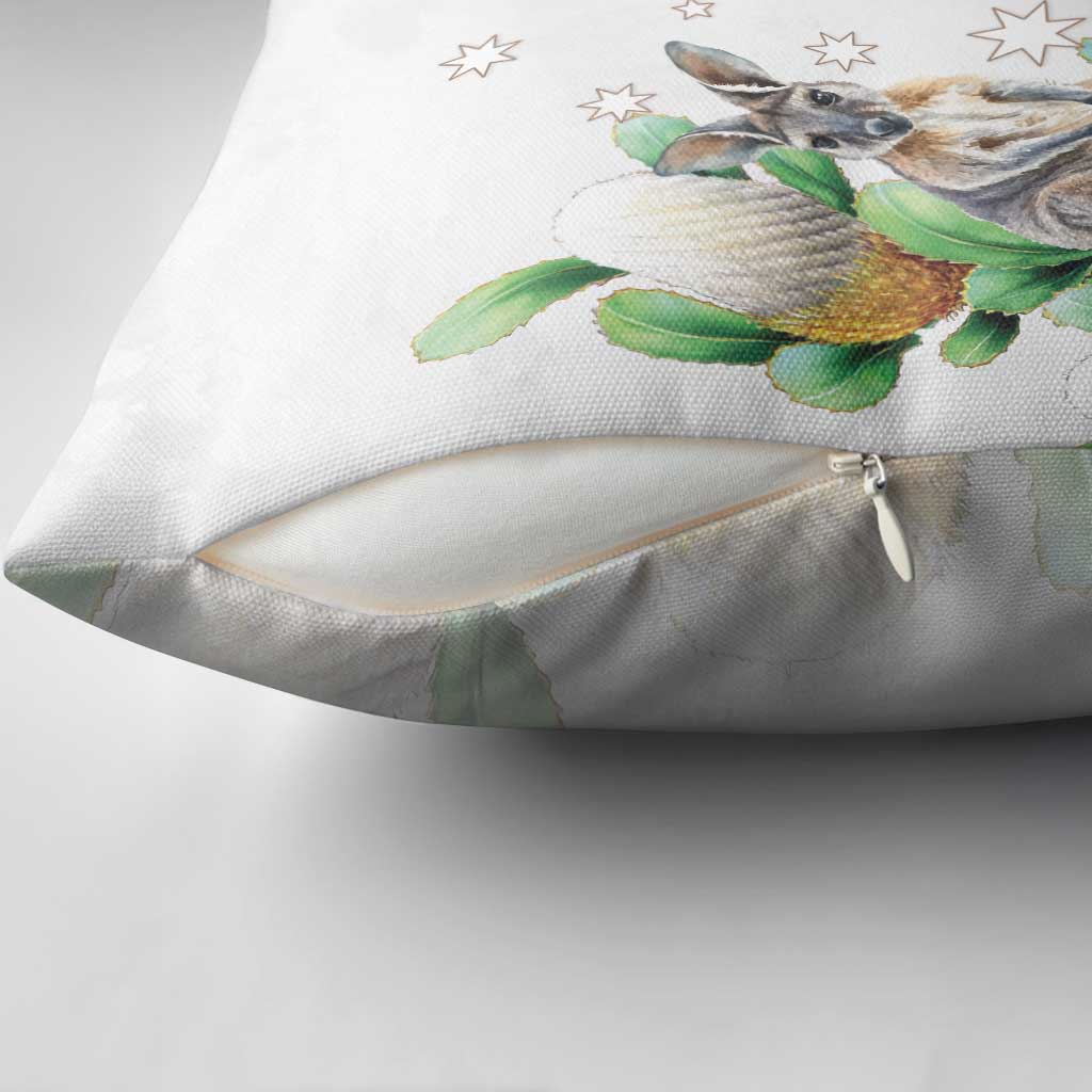 Australia Wallaby Pillow Cover Yellow Banksia Watercolor Style - Aussie Hoodie