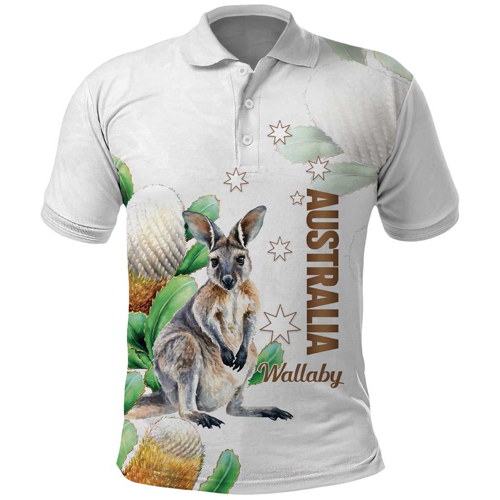 Australia Wallaby Polo Shirt Yellow Banksia Watercolor Style - Aussie Hoodie