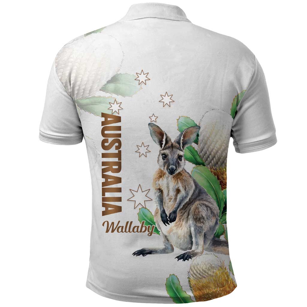 Australia Wallaby Polo Shirt Yellow Banksia Watercolor Style - Aussie Hoodie
