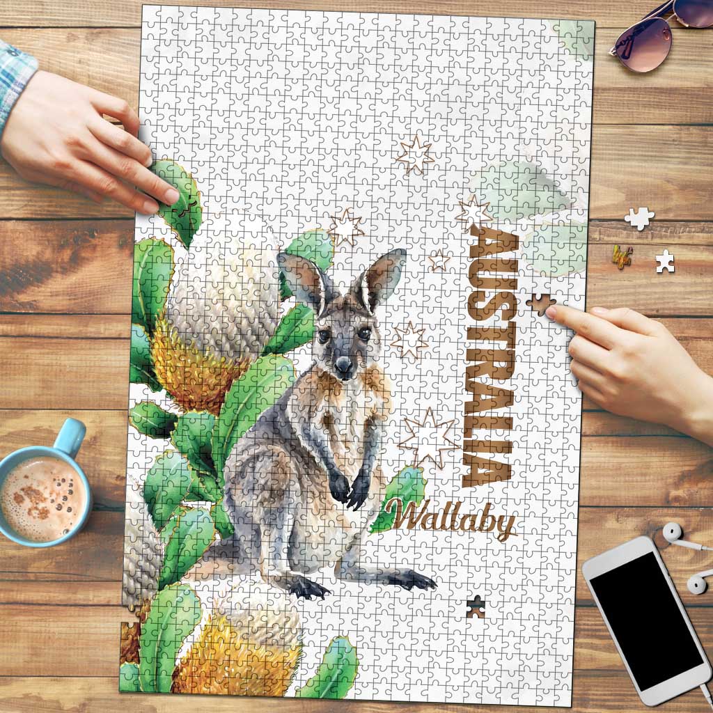 Australia Wallaby Puzzle Yellow Banksia Watercolor Style - Aussie Hoodie