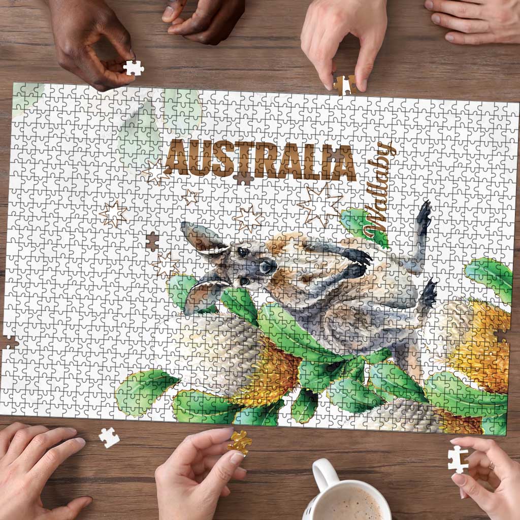 Australia Wallaby Puzzle Yellow Banksia Watercolor Style - Aussie Hoodie