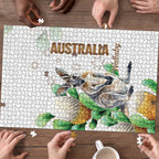 Australia Wallaby Puzzle Yellow Banksia Watercolor Style - Aussie Hoodie