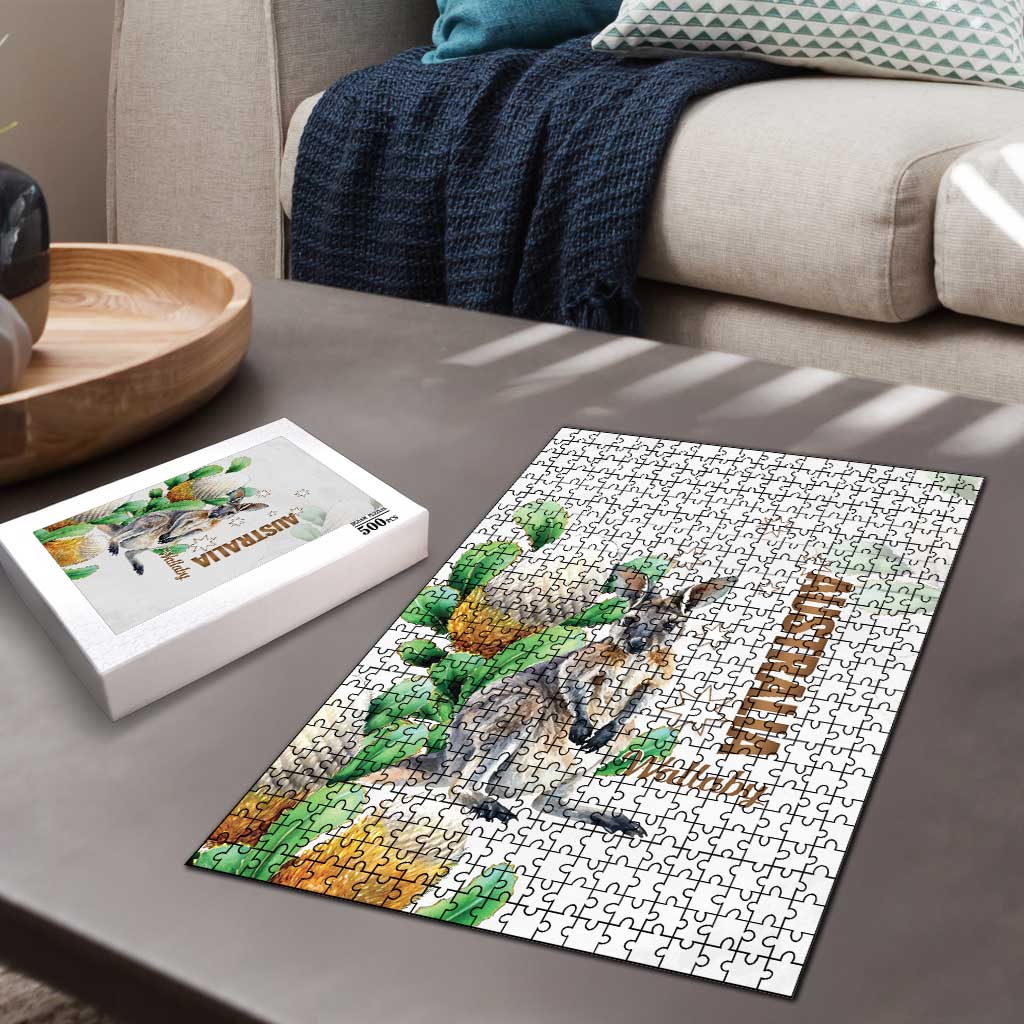 Australia Wallaby Puzzle Yellow Banksia Watercolor Style - Aussie Hoodie