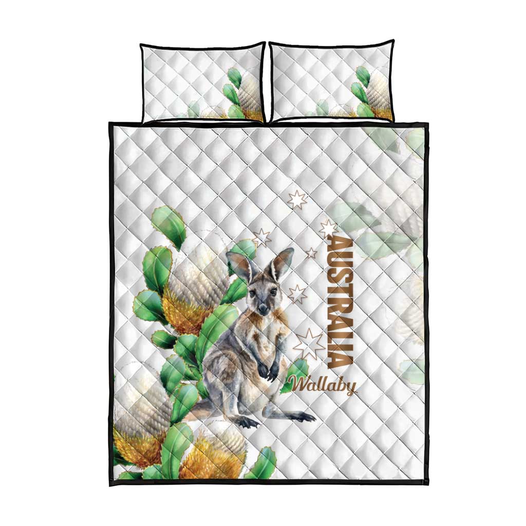 Australia Wallaby Quilt Bed Set Yellow Banksia Watercolor Style - Aussie Hoodie