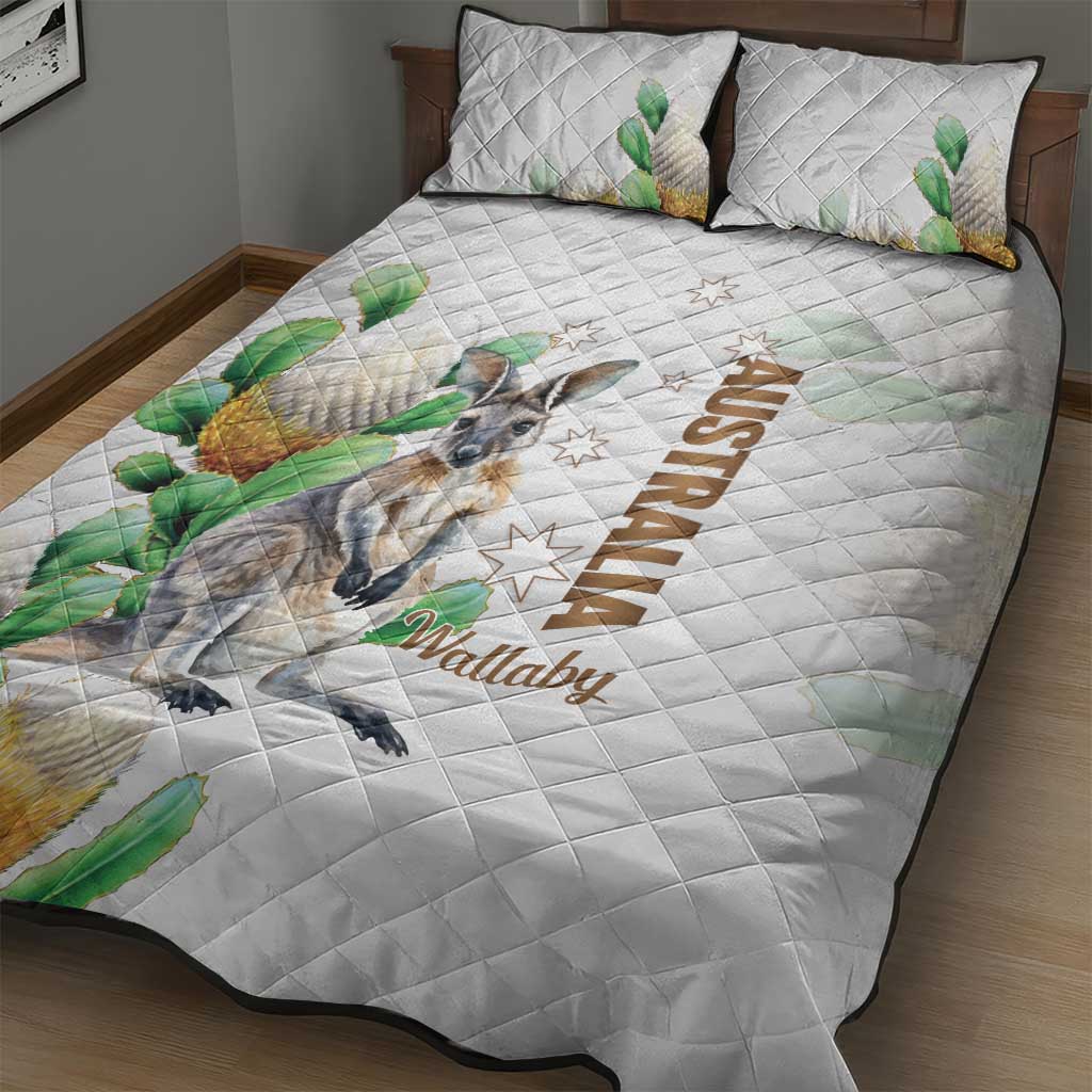Australia Wallaby Quilt Bed Set Yellow Banksia Watercolor Style - Aussie Hoodie