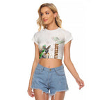 Australia Wallaby Raglan Cropped T Shirt Yellow Banksia Watercolor Style - Aussie Hoodie
