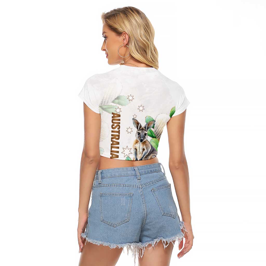 Australia Wallaby Raglan Cropped T Shirt Yellow Banksia Watercolor Style - Aussie Hoodie