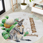 Australia Wallaby Round Carpet Yellow Banksia Watercolor Style - Aussie Hoodie