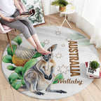 Australia Wallaby Round Carpet Yellow Banksia Watercolor Style - Aussie Hoodie