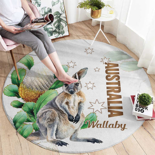 Australia Wallaby Round Carpet Yellow Banksia Watercolor Style - Aussie Hoodie