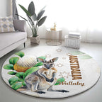 Australia Wallaby Round Carpet Yellow Banksia Watercolor Style - Aussie Hoodie