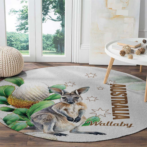 Australia Wallaby Round Carpet Yellow Banksia Watercolor Style - Aussie Hoodie