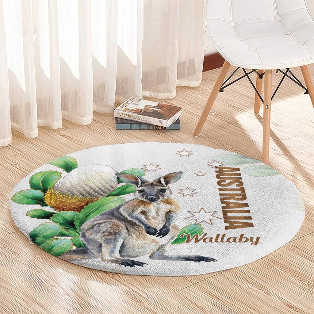 Australia Wallaby Round Carpet Yellow Banksia Watercolor Style - Aussie Hoodie