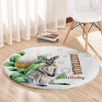 Australia Wallaby Round Carpet Yellow Banksia Watercolor Style - Aussie Hoodie