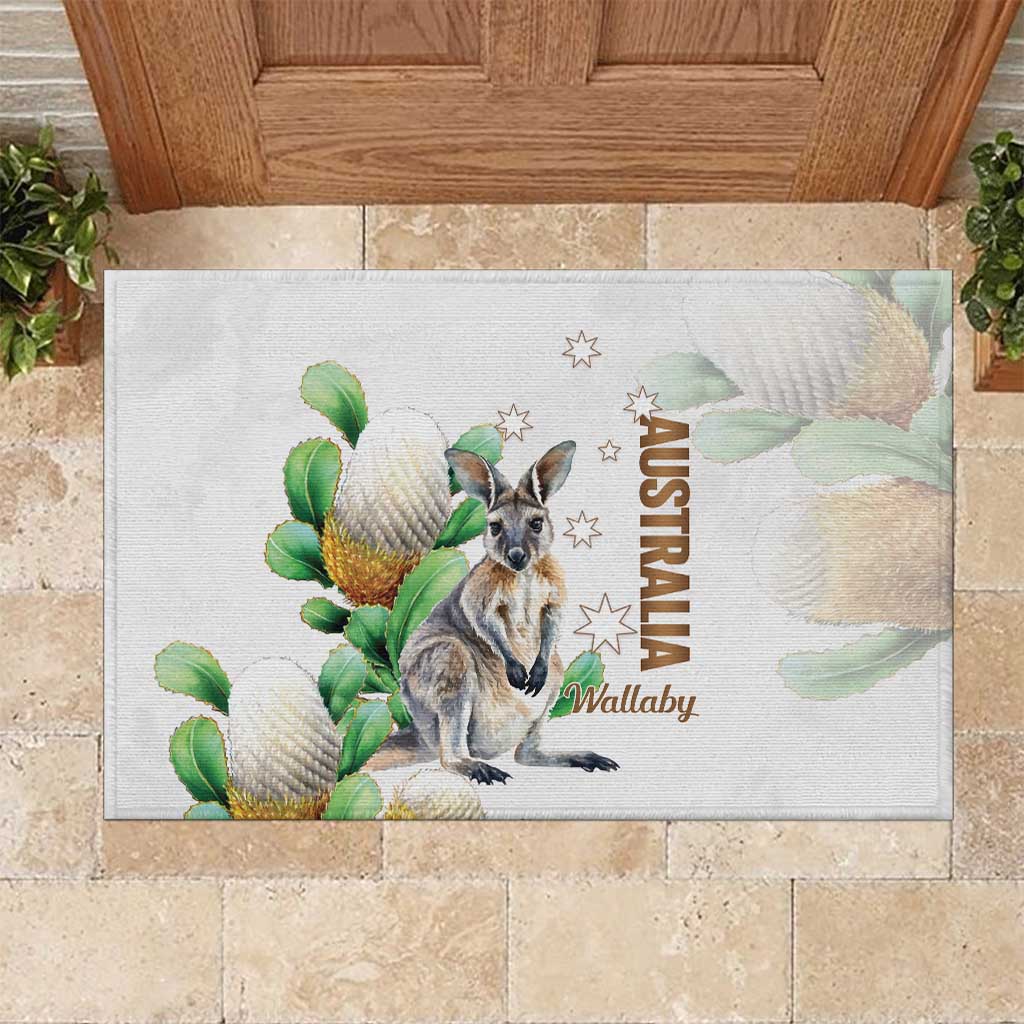 Australia Wallaby Rubber Doormat Yellow Banksia Watercolor Style - Aussie Hoodie