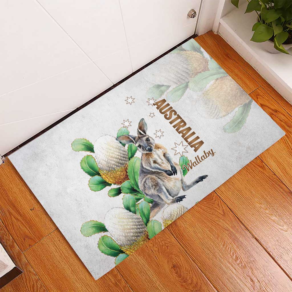 Australia Wallaby Rubber Doormat Yellow Banksia Watercolor Style - Aussie Hoodie