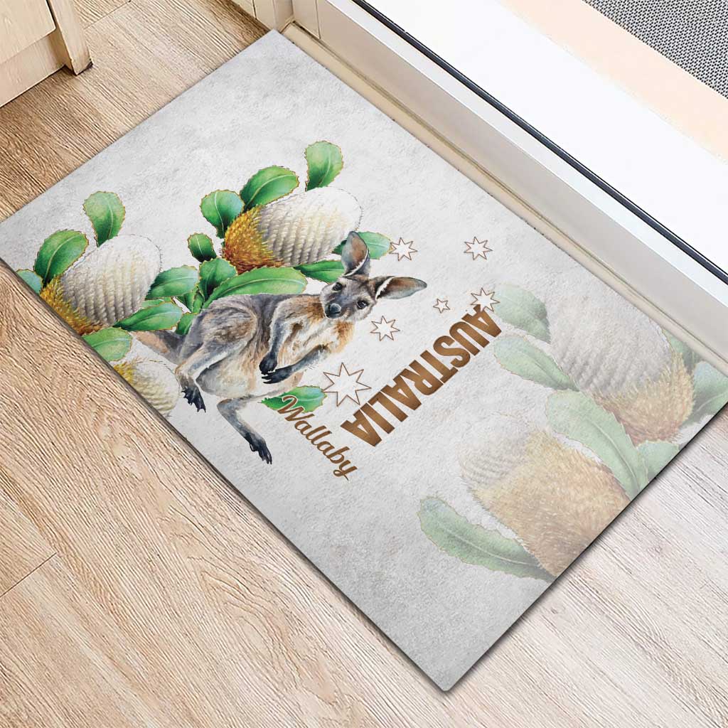 Australia Wallaby Rubber Doormat Yellow Banksia Watercolor Style - Aussie Hoodie