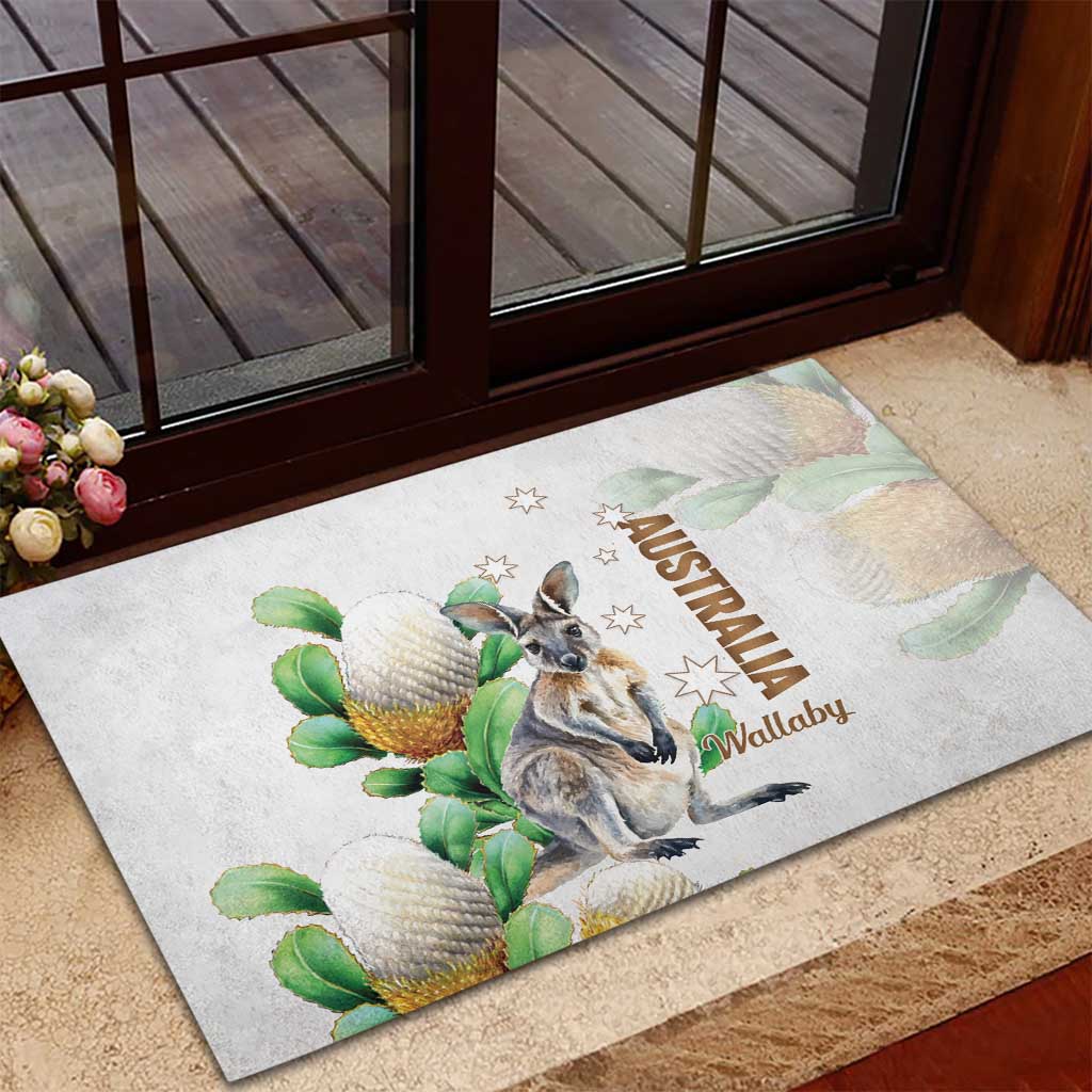 Australia Wallaby Rubber Doormat Yellow Banksia Watercolor Style - Aussie Hoodie