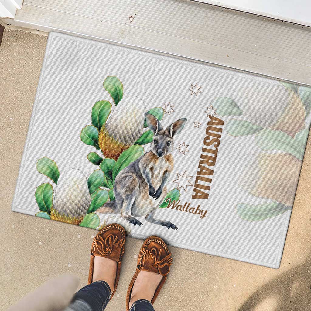 Australia Wallaby Rubber Doormat Yellow Banksia Watercolor Style - Aussie Hoodie