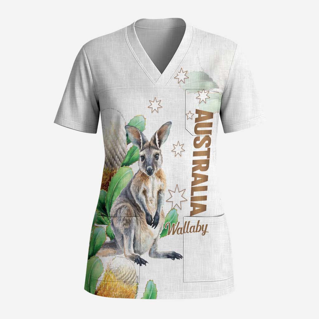 Australia Wallaby Scrub Top Yellow Banksia Watercolor Style - Aussie Hoodie