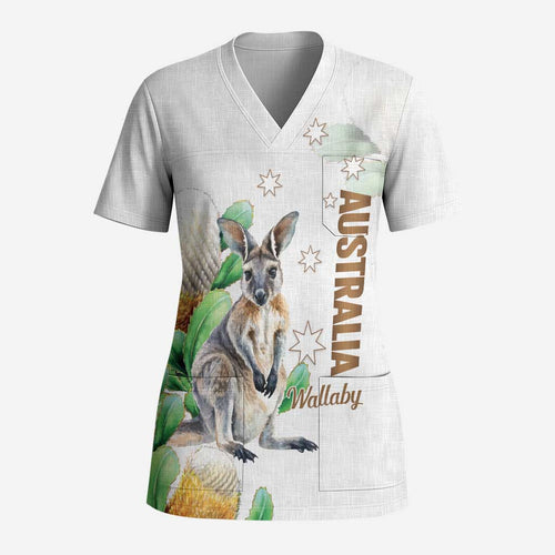 Australia Wallaby Scrub Top Yellow Banksia Watercolor Style - Aussie Hoodie