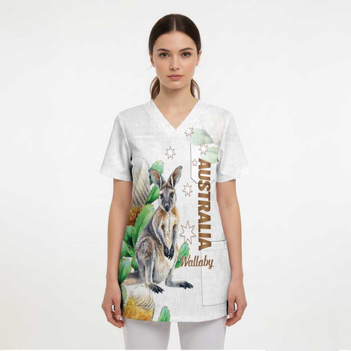 Australia Wallaby Scrub Top Yellow Banksia Watercolor Style - Aussie Hoodie
