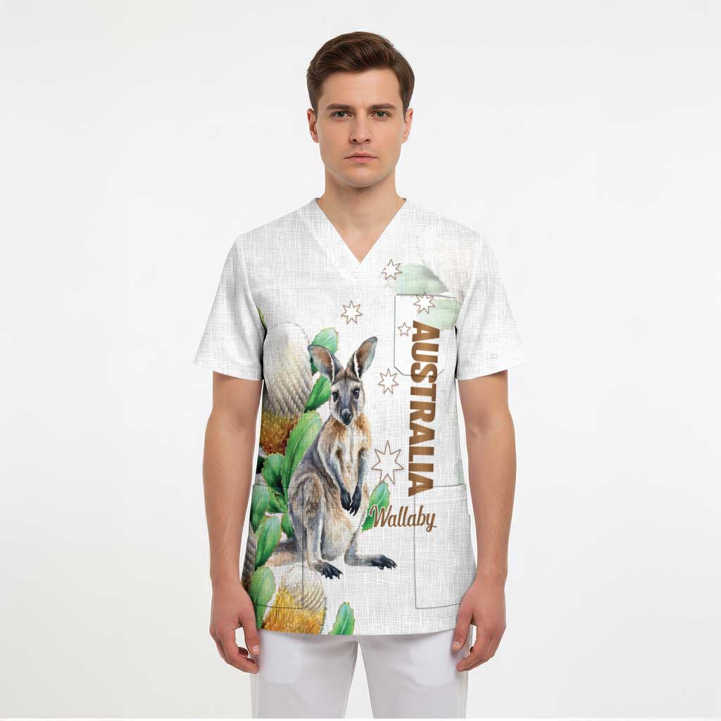 Australia Wallaby Scrub Top Yellow Banksia Watercolor Style - Aussie Hoodie