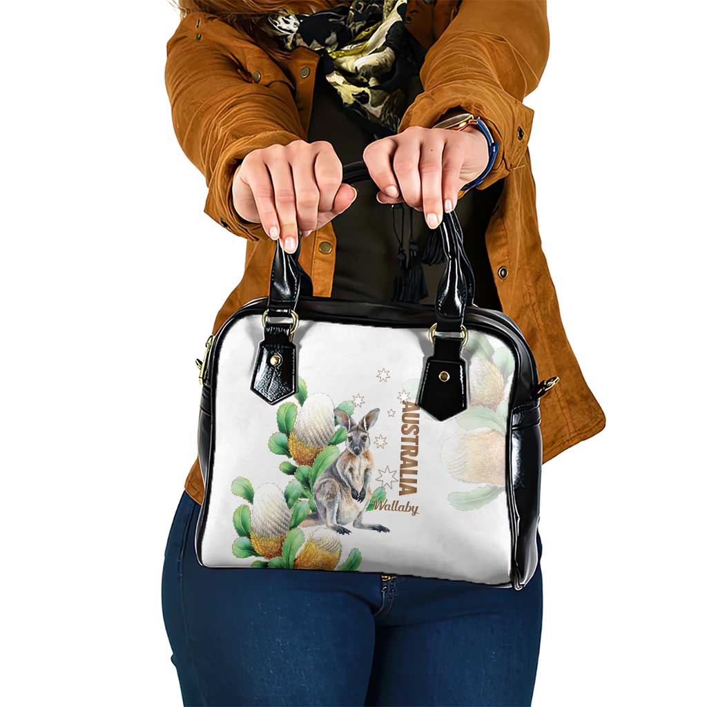 Australia Wallaby Shoulder Handbag Yellow Banksia Watercolor Style - Aussie Hoodie